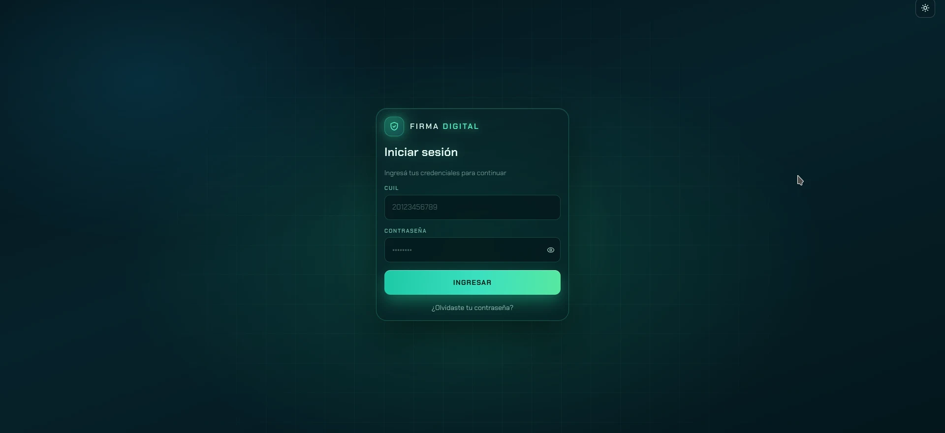 Pantalla de inicio de sesión de Firma Digital